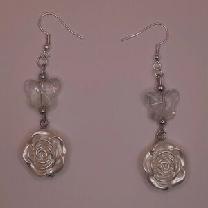 Chic Silver Rose and Butterfly Earrings